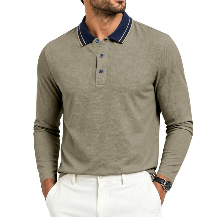 Men's Long Sleeve Polo in fine pique structure with contrasting college collar Mune Fashion