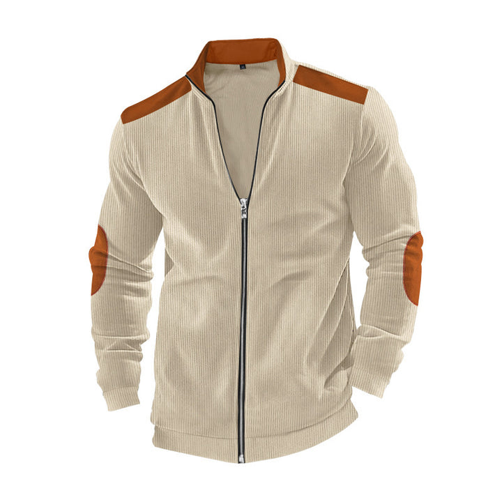Men's nan cord jacket with zipper stand-up collar and elbow patches Mune Fashion