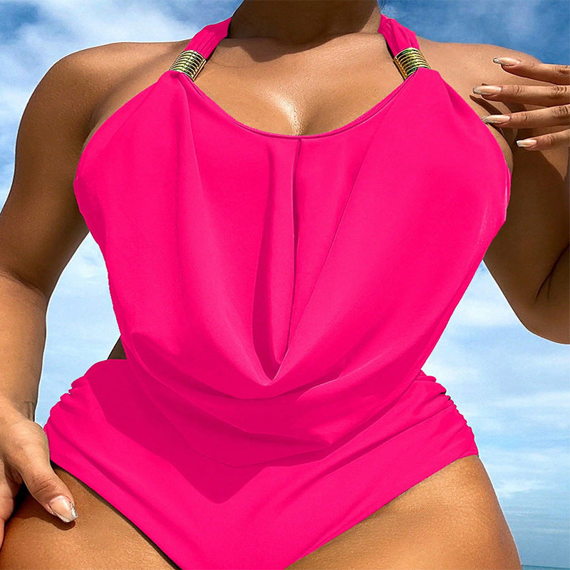 Women High-waisted One-piece Swimsuit with Elegant Wrap Design Mune Fashion