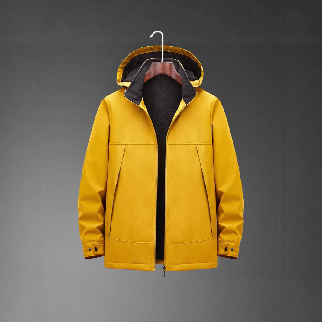 Men Water-Repellent Multi-Pocket Jacket with Hood and Fleece Lining Mune Fashion