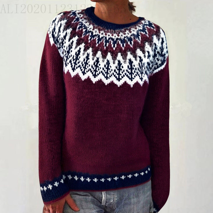 Women's Norwegian sweater made of wool blend with round neck and traditional Fair Isle yoke Mune Fashion