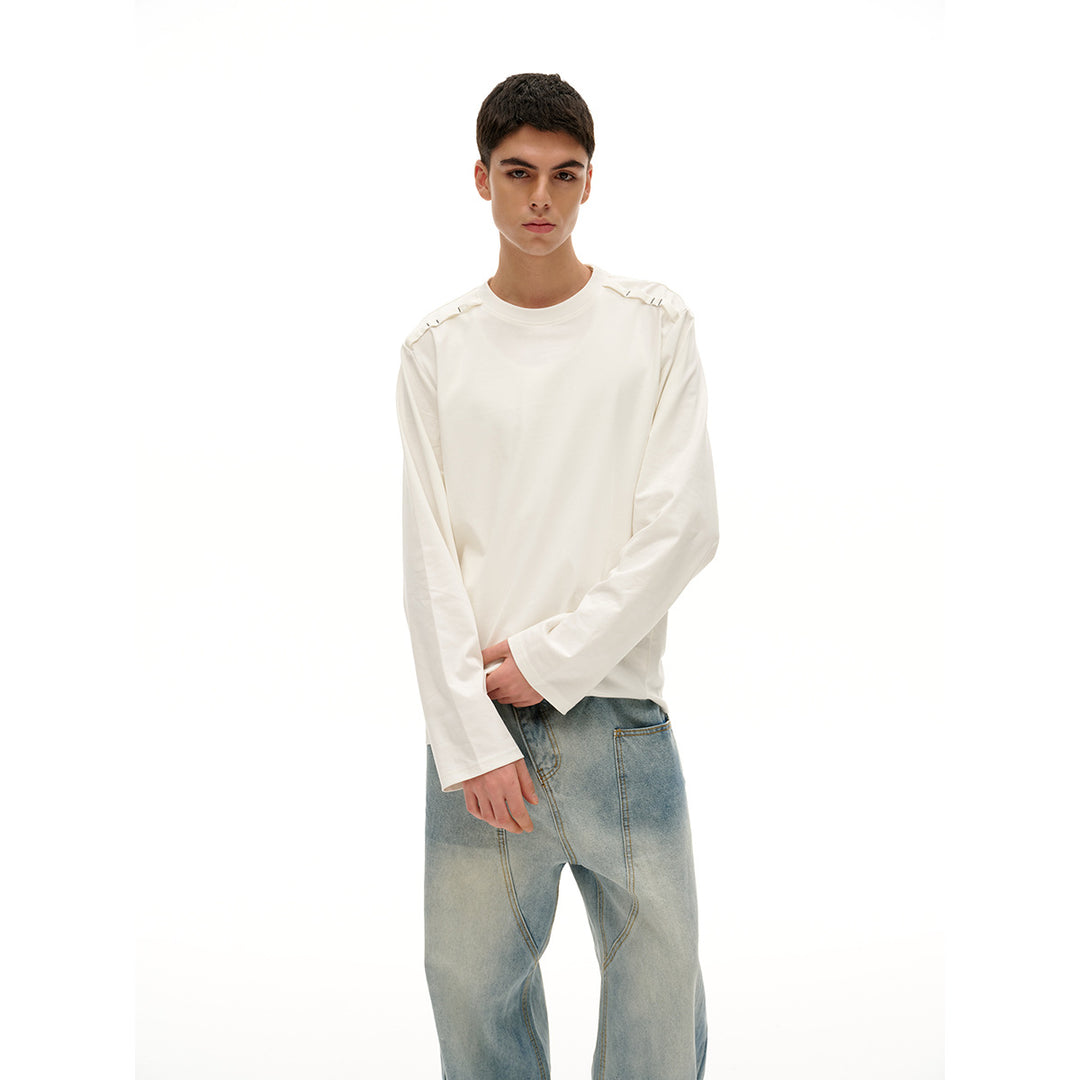 Unisex Long Sleeve Oversized T-Shirt with Crew Neck and Decorative Shoulder Detail Mune Fashion