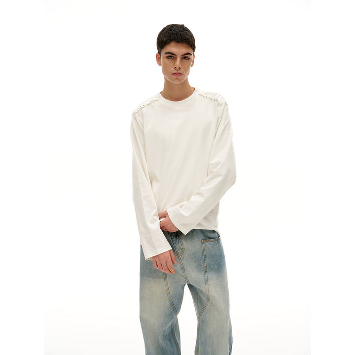 Unisex Long Sleeve Oversized T-Shirt with Crew Neck and Decorative Shoulder Detail Mune Fashion
