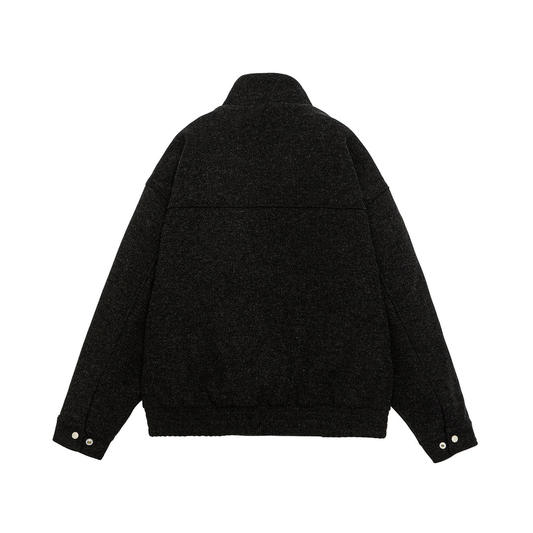 Men's short-cut boxy wool fleece jacket with high stand-up collar and full-length zipper Mune Fashion