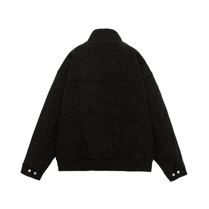 Men's short-cut boxy wool fleece jacket with high stand-up collar and full-length zipper Mune Fashion