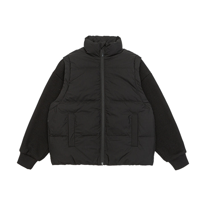 Men's Insulated Hybrid Quilted Jacket with Knitted Sleeves and High Standing Collar Mune Fashion