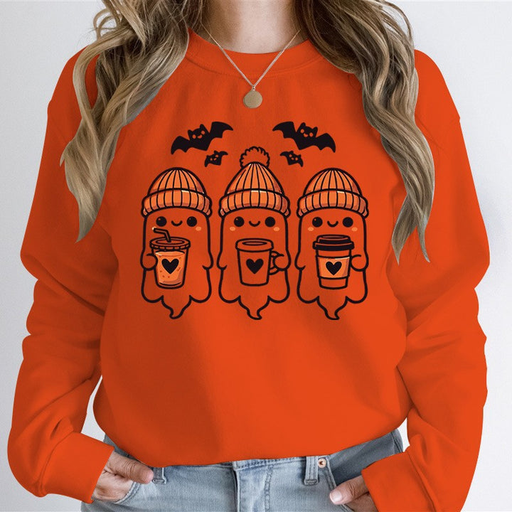Women's cozy Halloween graphic sweater with cute ghost motifs, round neck and soft cotton blend Mune Fashion