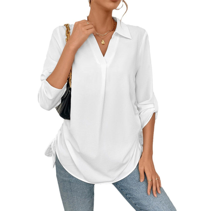 Women's Lightweight Beach Tunic with V-Neck, Drawstring Gather and Roll-Up Sleeves Mune Fashion