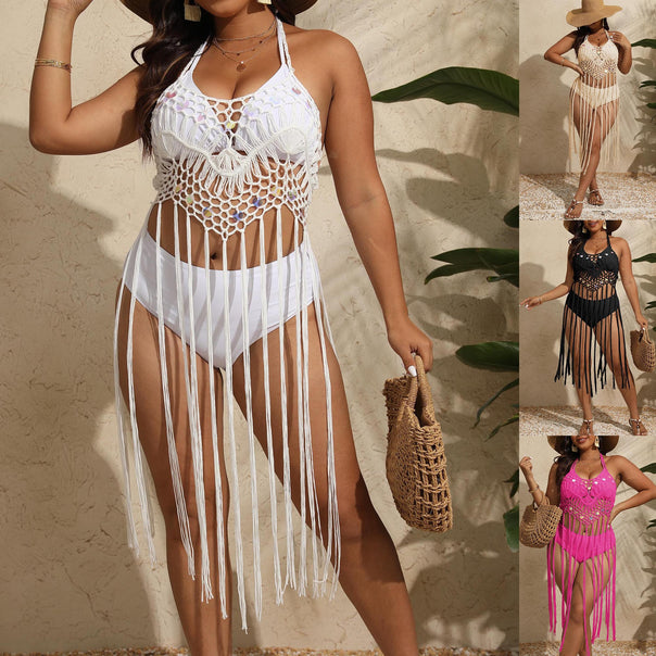 Ladies crocheted bikini set with fringed cover-up Mune Fashion