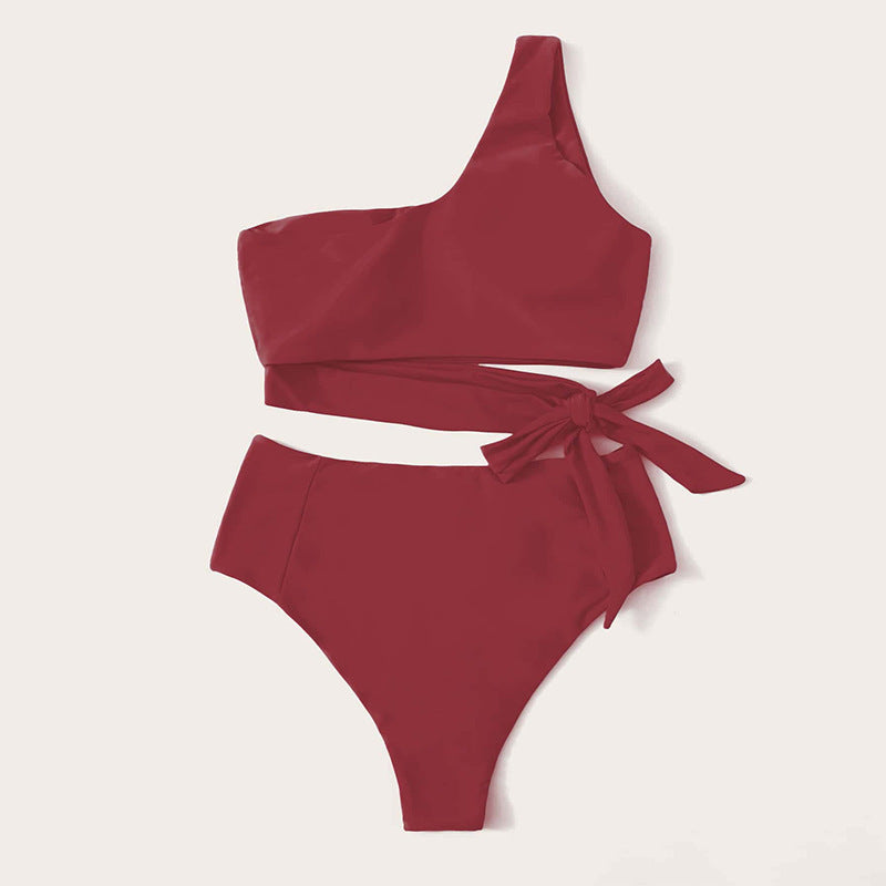 Ladies One-Sided Bikini with High Waist Cut and Elegant Ties Mune Fashion