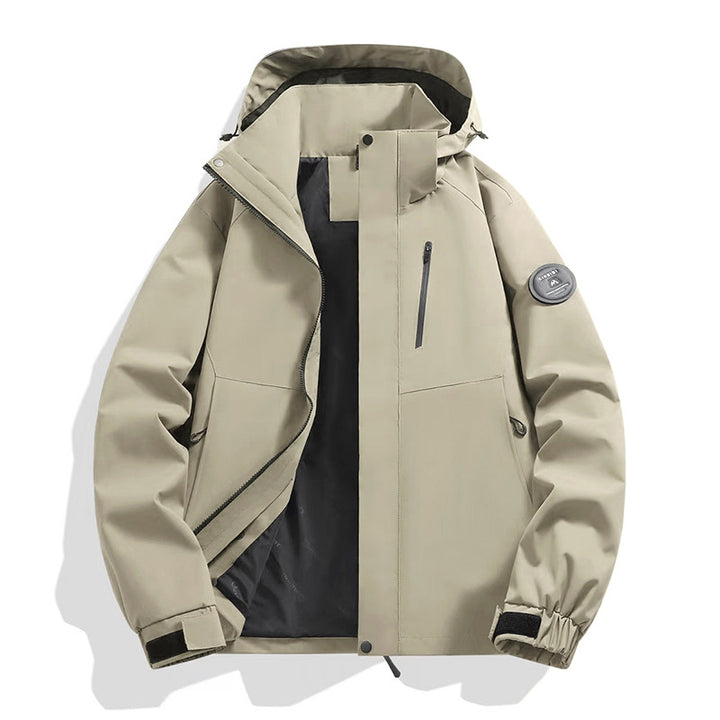 Men's softshell performance jacket with removable hood, concealed full-length zipper, and ergonomic cut Mune Fashion