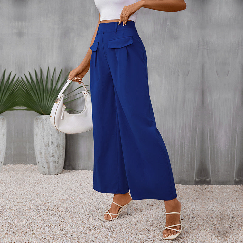 Ladies Elegant High-Waist Culotte Palazzo Trousers with Pleats and Flap Pockets Mune Fashion