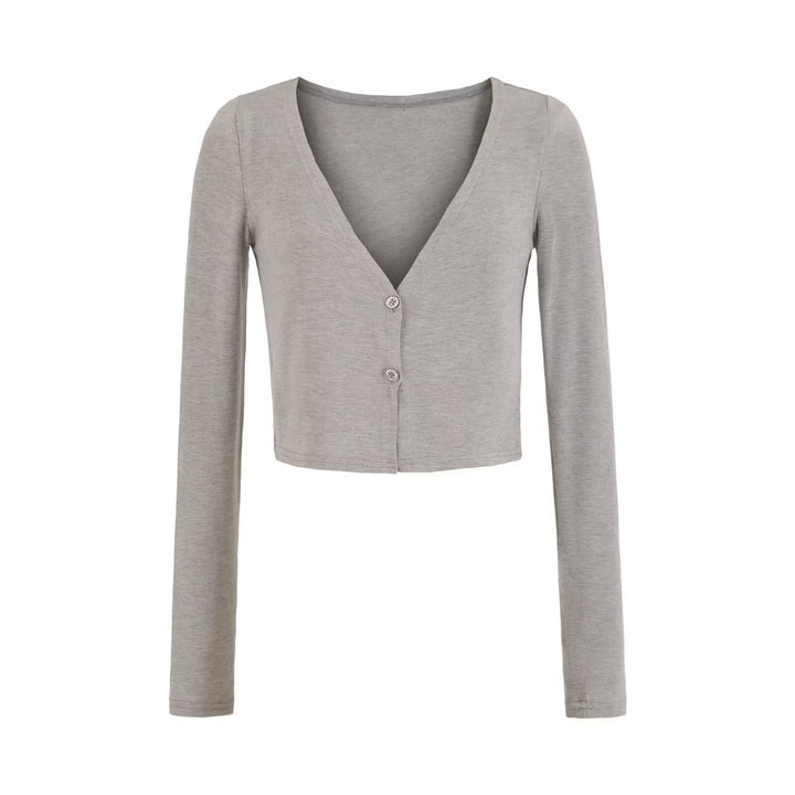 Women's Short Fine Knit Cardigan with Deep V-Neck and Button Front Mune Fashion