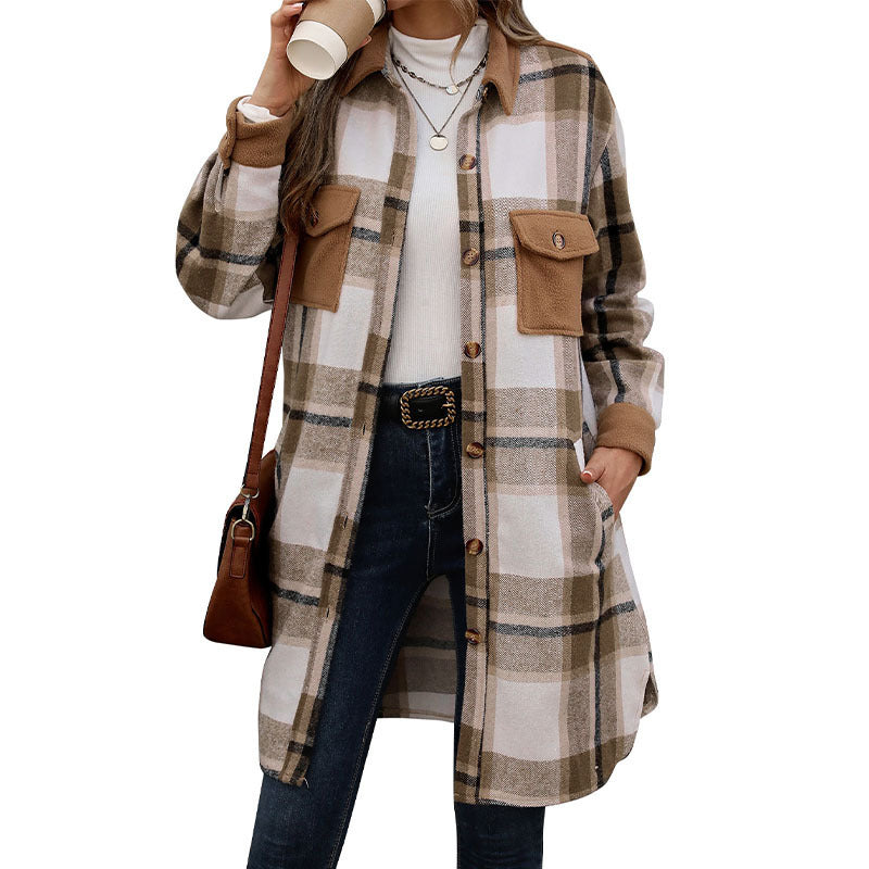 Women Casual Checkered Shirt Blouse Mune Fashion