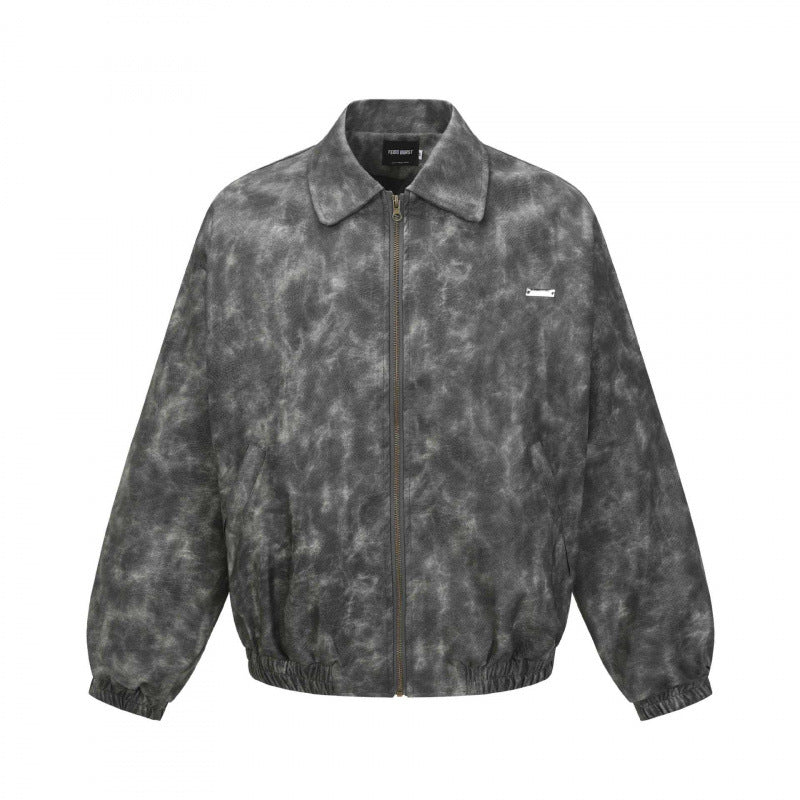 Men's Short Cut Suede-Look Bomber Jacket with Zipper and Elastic Hem Mune Fashion
