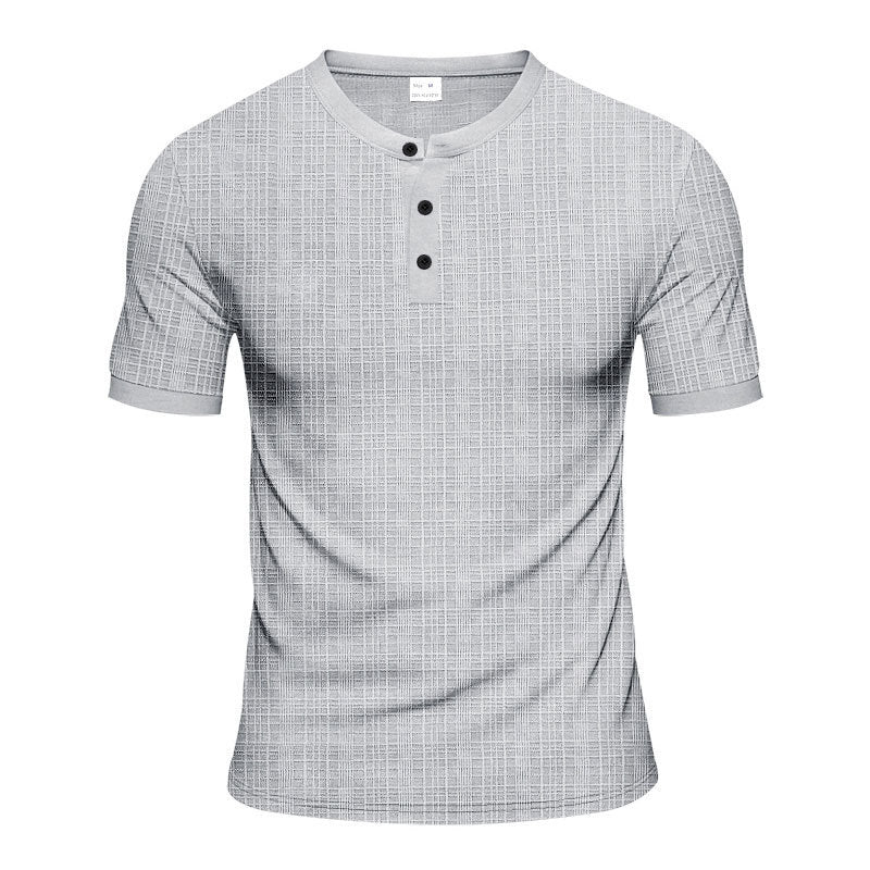 Men's short sleeve Serafino with triple button placket and finely knitted grid structure Mune Fashion