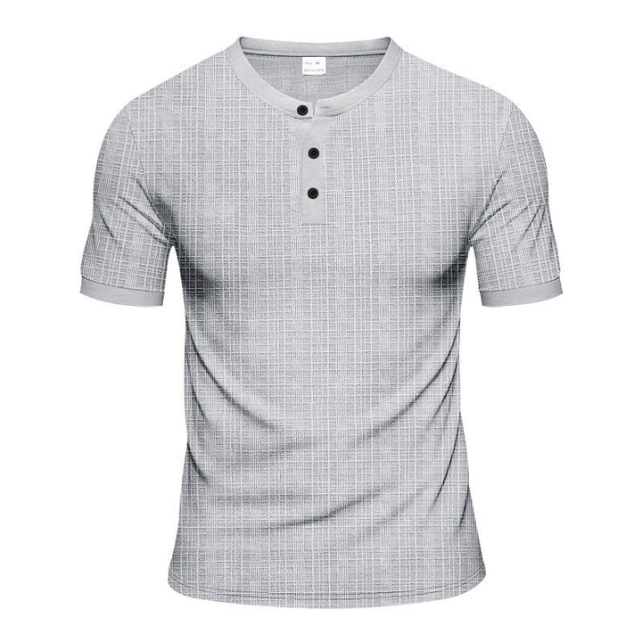 Men's short sleeve Serafino with triple button placket and finely knitted grid structure Mune Fashion