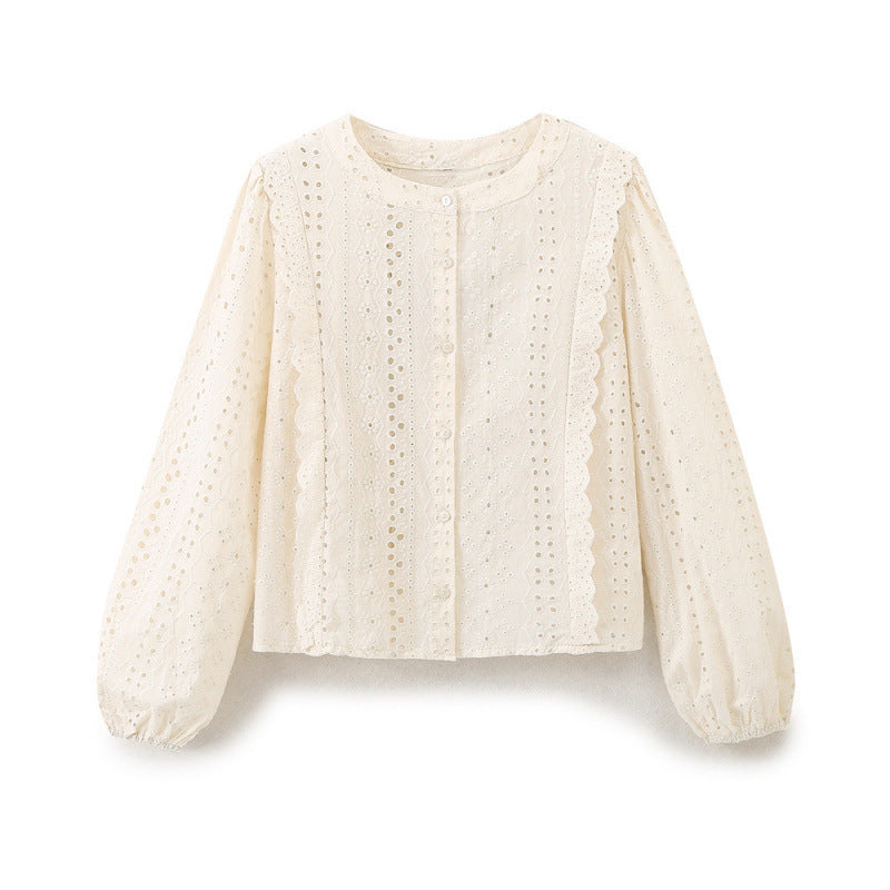Ladies Broderie Anglaise Cotton Blouse with Ruffle Trim and Balloon Sleeves Mune Fashion