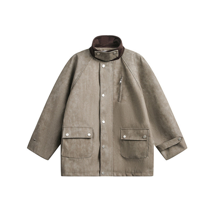 Unisex Short Cut Boxy Velour Utility Jacket with Stand-Up Collar and Flap Pockets Mune Fashion