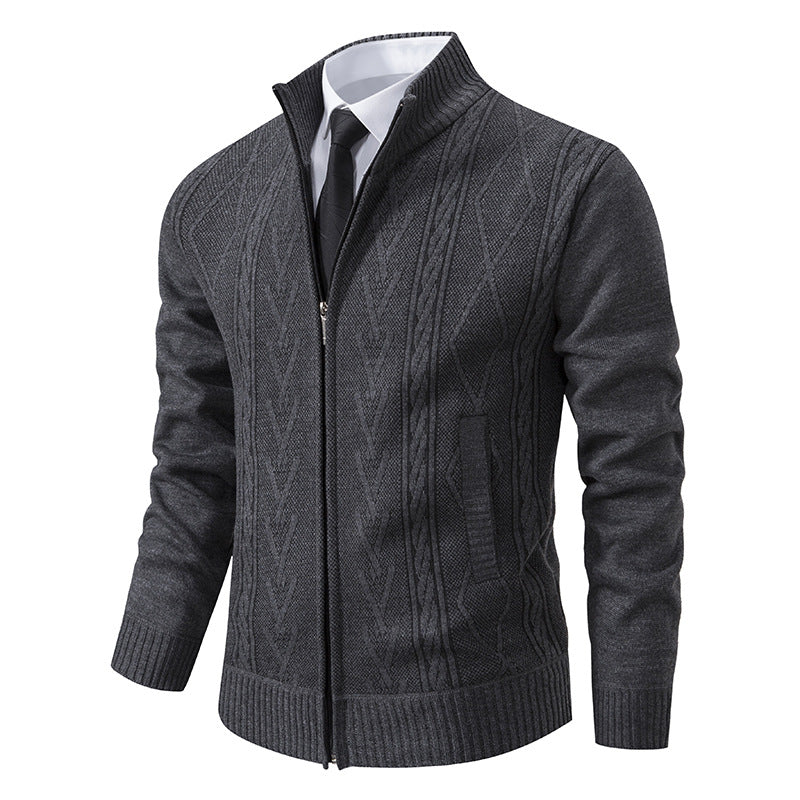 Men's knitted cardigan with raised cable pattern and full-length zipper Mune Fashion