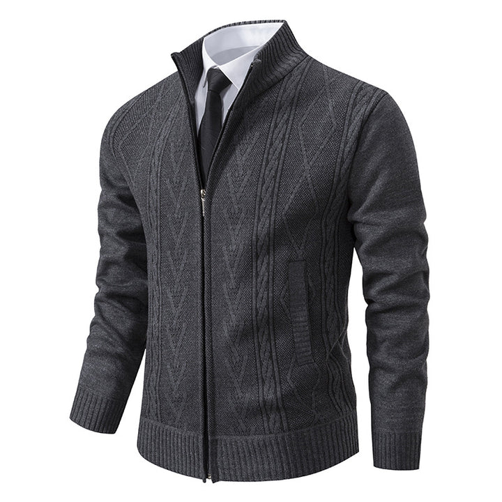 Men's knitted cardigan with raised cable pattern and full-length zipper Mune Fashion