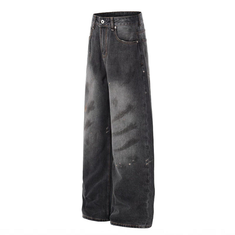 Women High-Cut Loose Distressed Denim Culotte Jeans with Paint-Splatter and Used Effect Mune Fashion