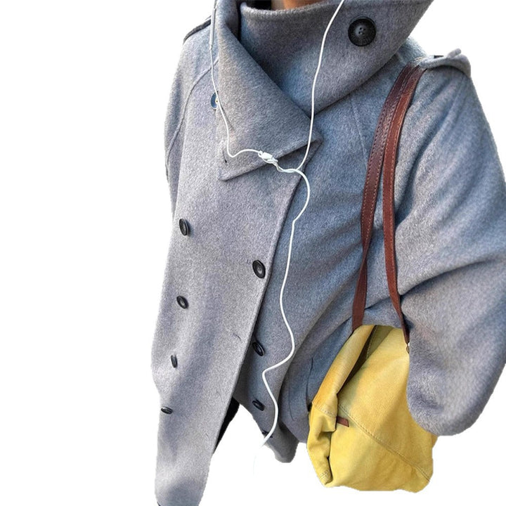 Ladies Oversize Coat made of Wool Mix with High Stand-Up Collar and Asymmetrical Button Placket Mune Fashion