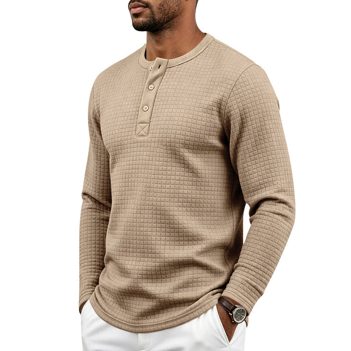 Men's Textured Thermal Henley Long Sleeve Shirt with Waffle Texture and Rounded Hem Mune Fashion