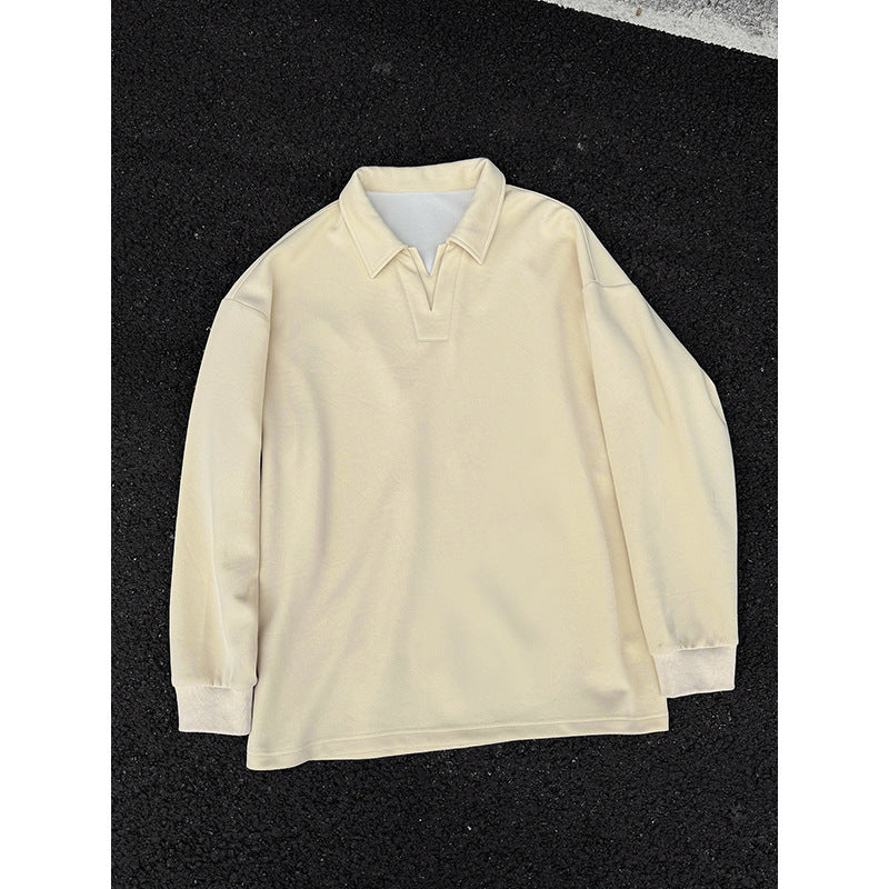 Men's Oversized Polo Sweatshirt with Deep V-Neck, Shirt Collar and Ribbed Cuffs Mune Fashion