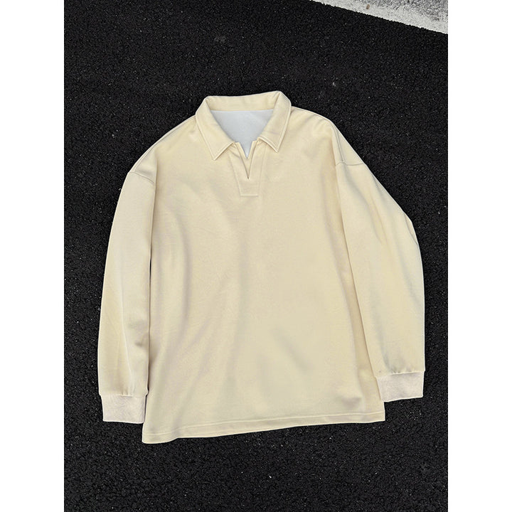 Men's Oversized Polo Sweatshirt with Deep V-Neck, Shirt Collar and Ribbed Cuffs Mune Fashion