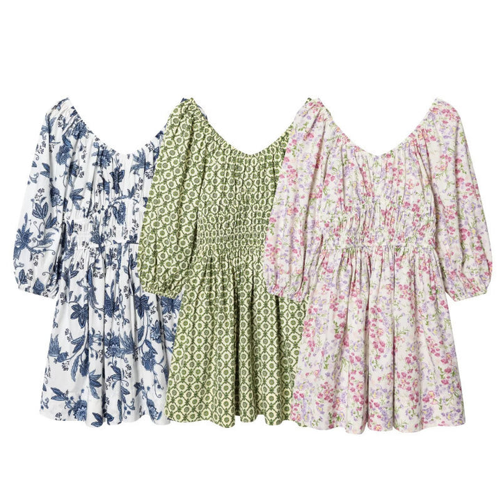 Women's floral dress with smocked waist and voluminous puff sleeves Mune Fashion