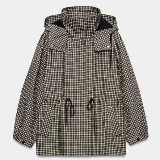 Women checkered anorak with hood and drawstring Mune Fashion