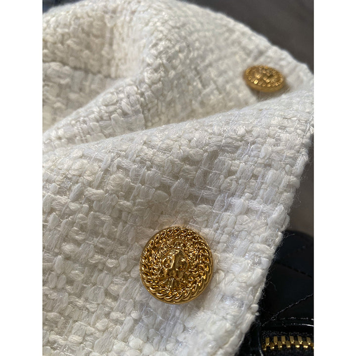 Women Elegant Tweed Blazer with Golden Buttons Mune Fashion