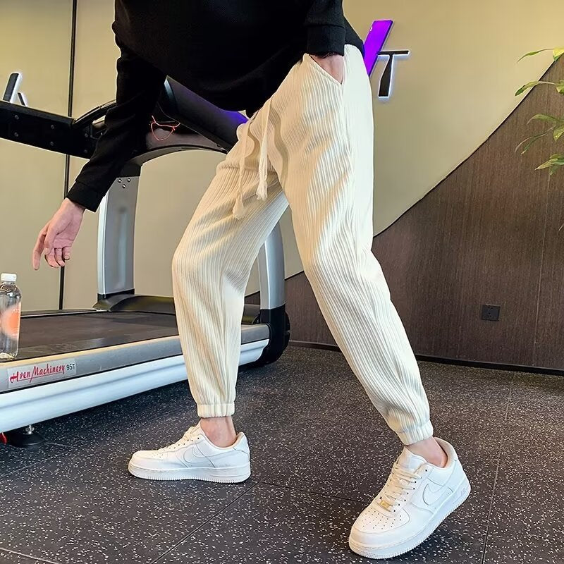 Men's Ribbed Relaxed Jogging Pants with Drawstring, Side Pockets and Elastic Hem Mune Fashion