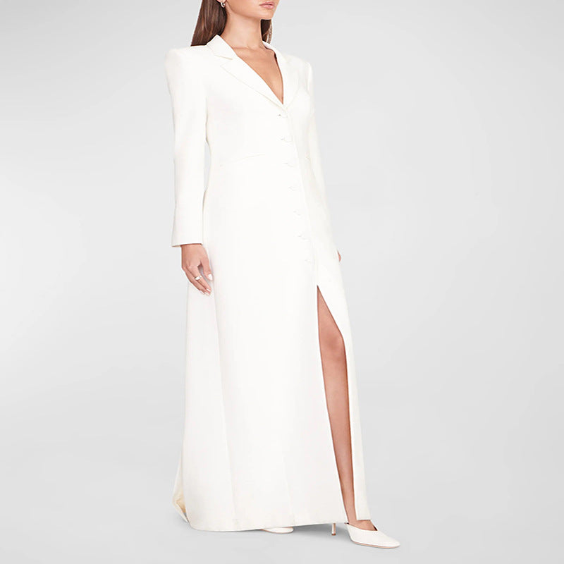 Women’s Evening Maxi Dress-Blazer with Slim Silhouette, Corset Seam and Elegant Front Split Mune Fashion