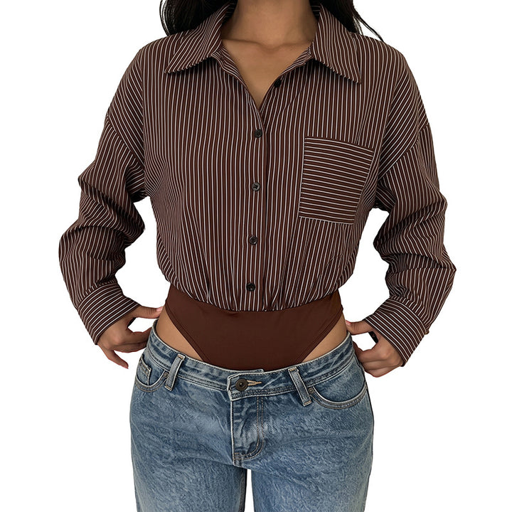 Ladies Elegant Blouse with Tailored Cut and Stripes Mune Fashion