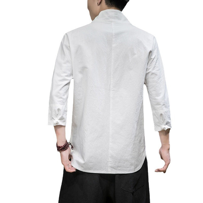 Men's modern cut kimono shirt jacket with V-neck and 3/4 sleeves Mune Fashion