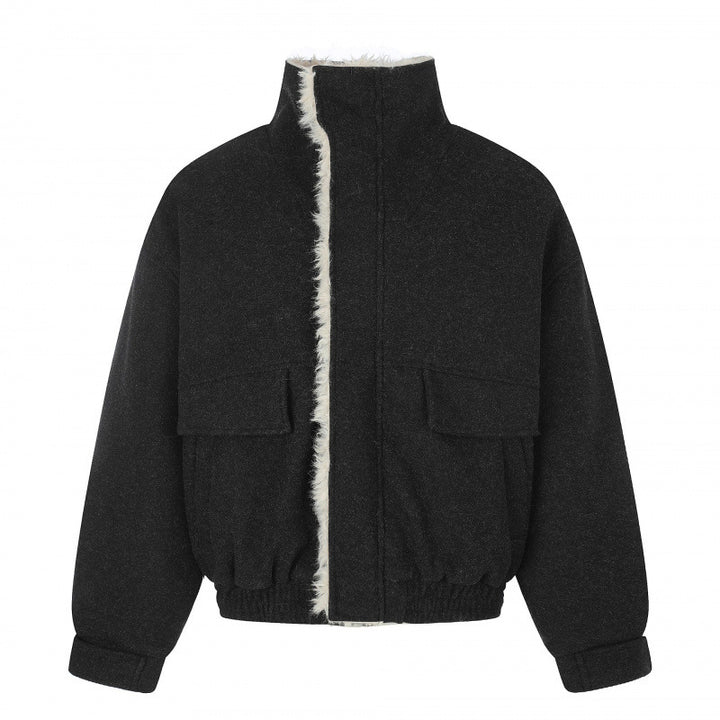 Ladies Short Wool Blend Flight Style Blouson with Teddy Lining and Patch Pockets Mune Fashion
