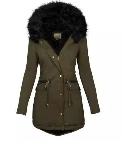 Women Slim-Fit Thermal Parka with voluminous faux fur hood and drawstring Mune Fashion