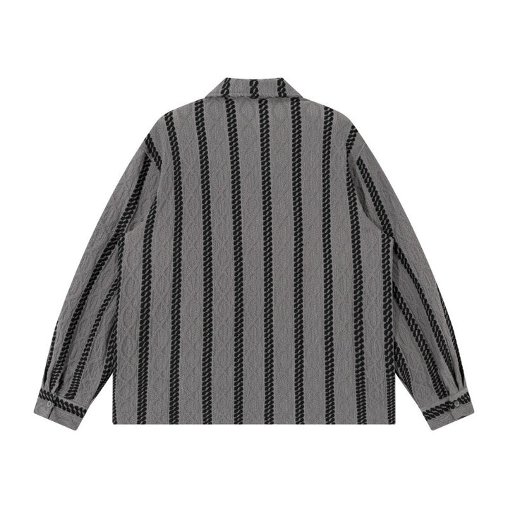 Unisex Lightweight Shirt Jacket with Camp Collar, Relaxed Fit and Vertical Braid Stripe Pattern Mune Fashion