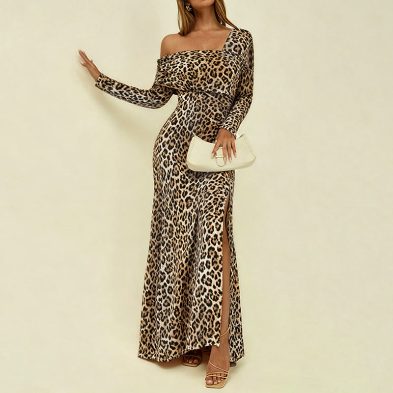 Women's One-Shoulder Maxi Dress with Asymmetrical Neckline, Fitted Bodice and Straight Skirt Mune Fashion