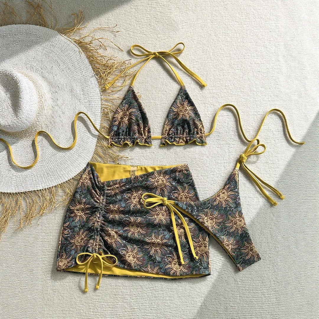 Women's triangle bikini set with ruffle-free details and wrap skirt Mune Fashion