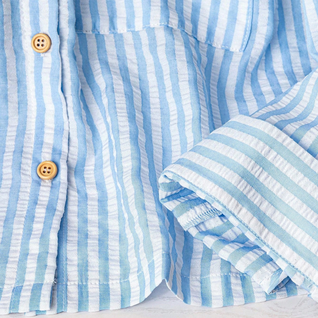Women’s Lightweight Striped Hooded Overshirt with Wooden Buttons and Applied Pockets Mune Fashion