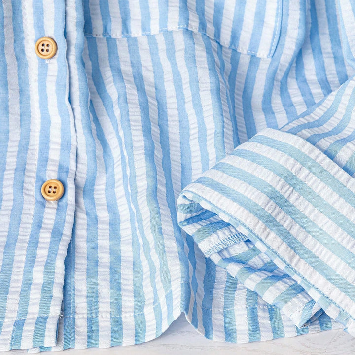 Women’s Lightweight Striped Hooded Overshirt with Wooden Buttons and Applied Pockets Mune Fashion