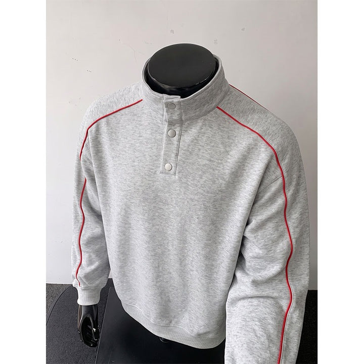 Men's sweatshirt with stand-up collar, snap-button half placket and contrasting shoulder piping Mune Fashion
