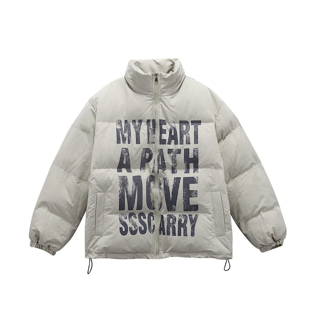 Unisex Oversized Padded Jacket with High Stand Collar and Statement Print Mune Fashion