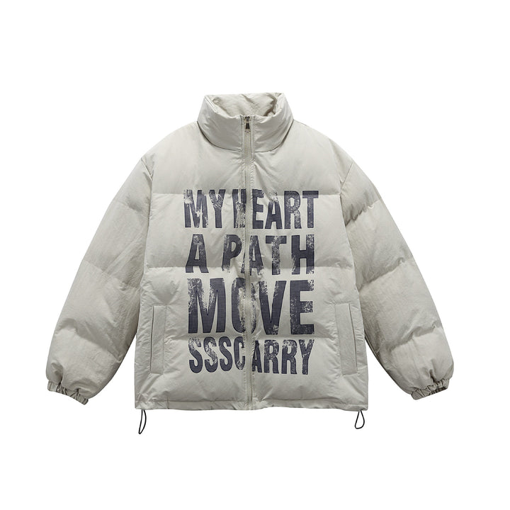 Unisex Oversized Padded Jacket with High Stand Collar and Statement Print Mune Fashion
