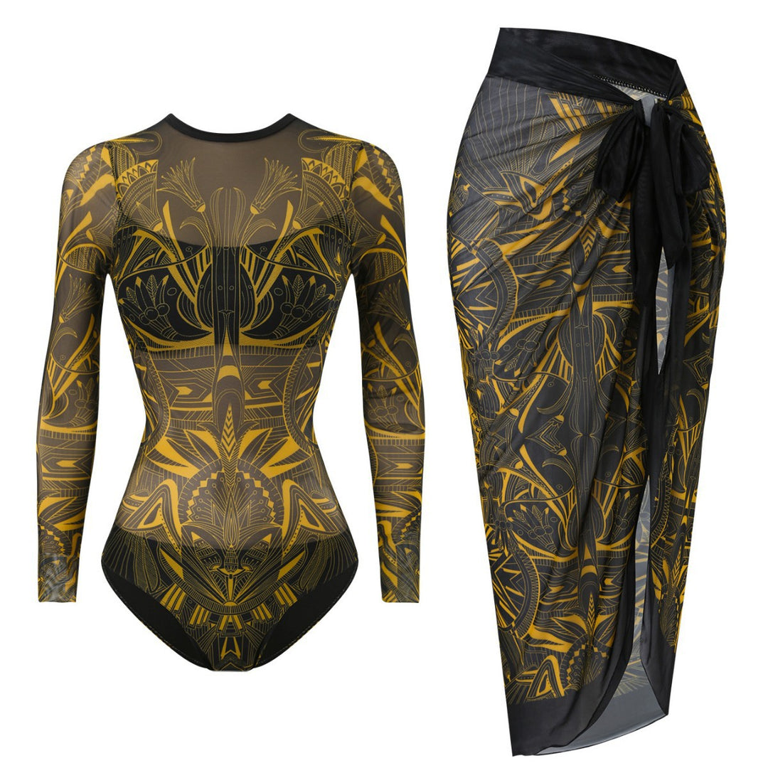 Women's swimsuit with elegant transparent wrap skirt Mune Fashion