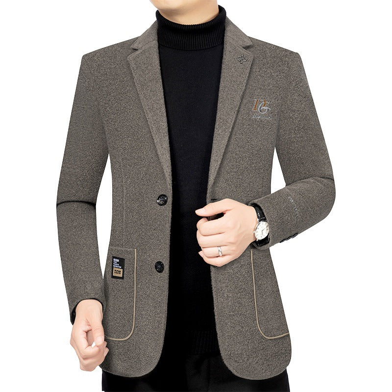 Men's Boucle Blazer with Contrasting Satin Lining and Chest Embroidery Mune Fashion
