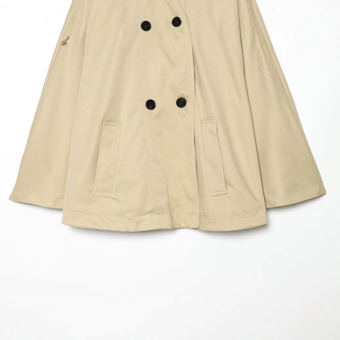 Women Short Trench Cape Jacket with Stand-Up Collar and Double-Breasted Button Placket Mune Fashion
